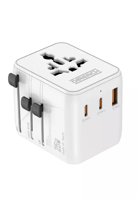 3 Ports 25W GaN World Travel Adapter