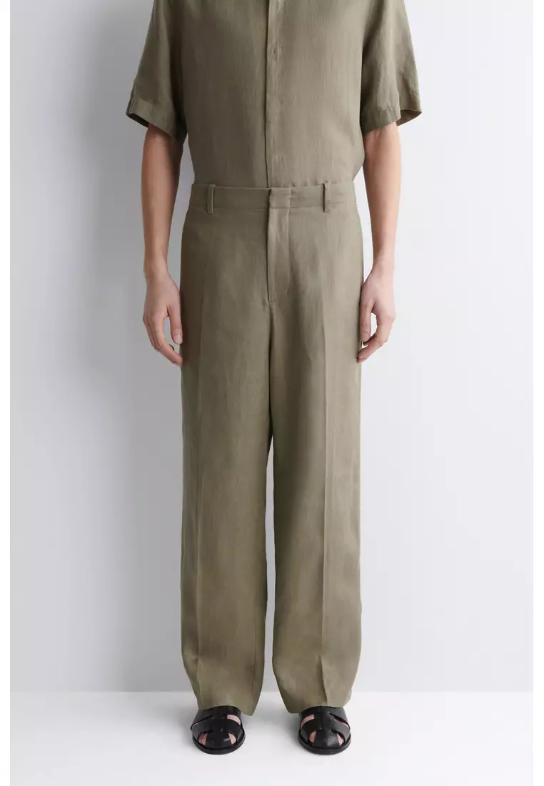 LINEN RELAXED-FIT STRAIGHT-LEG TROUSERS