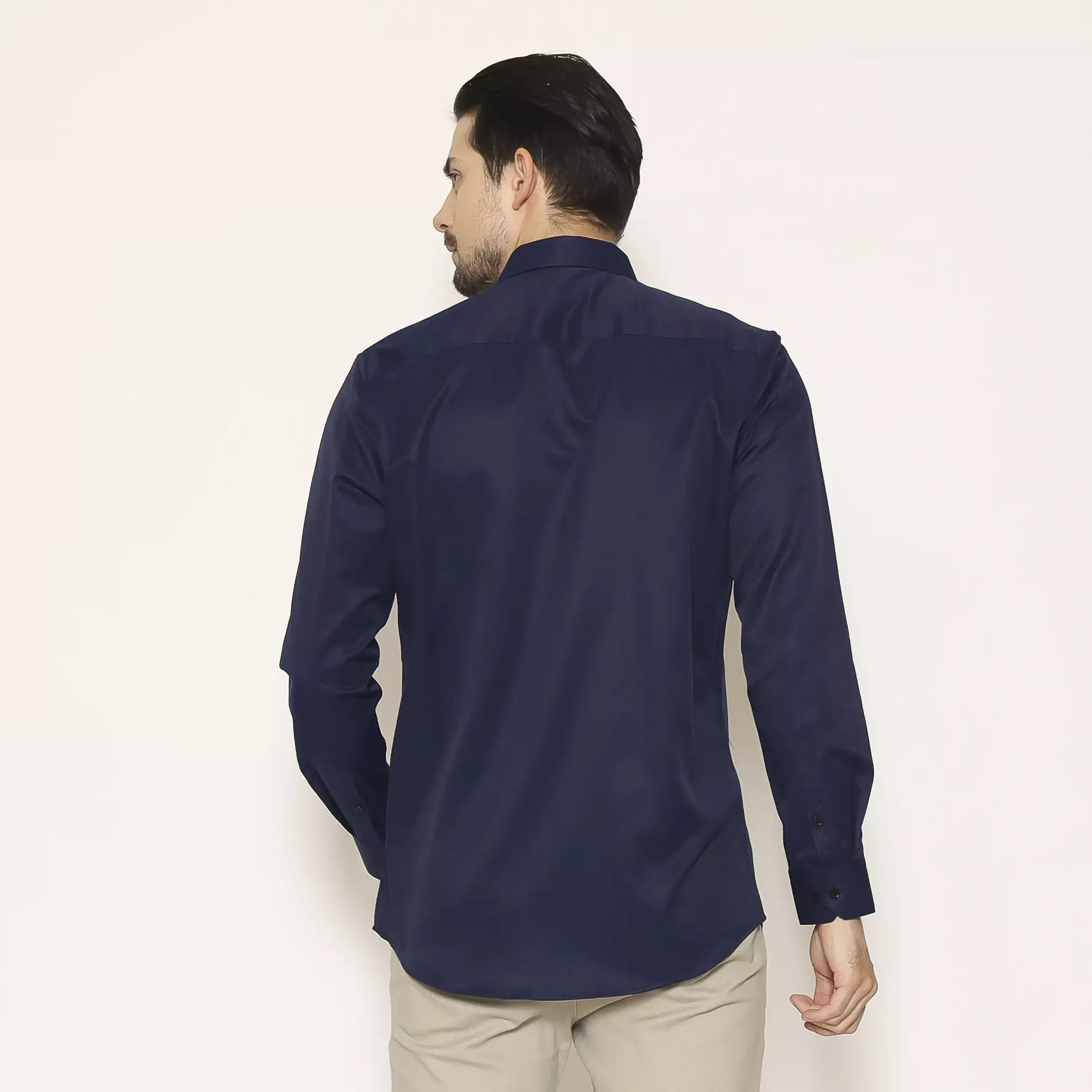 MAGINOT Kemeja Pria Basic Polos Lengan Panjang DARK NAVY
