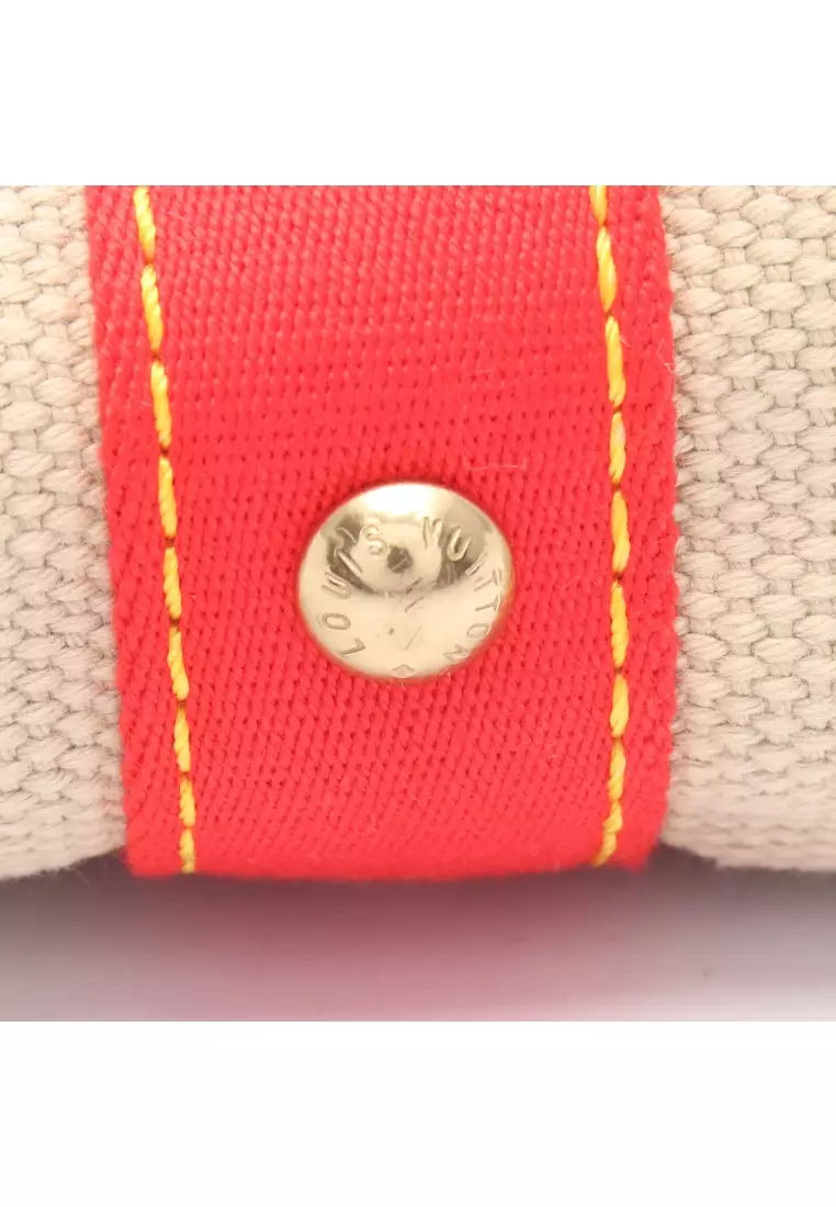 Pre-Loved Louis Vuitton Hippopotamus PM Antigua Handbag tote bag canvas leather beige Red