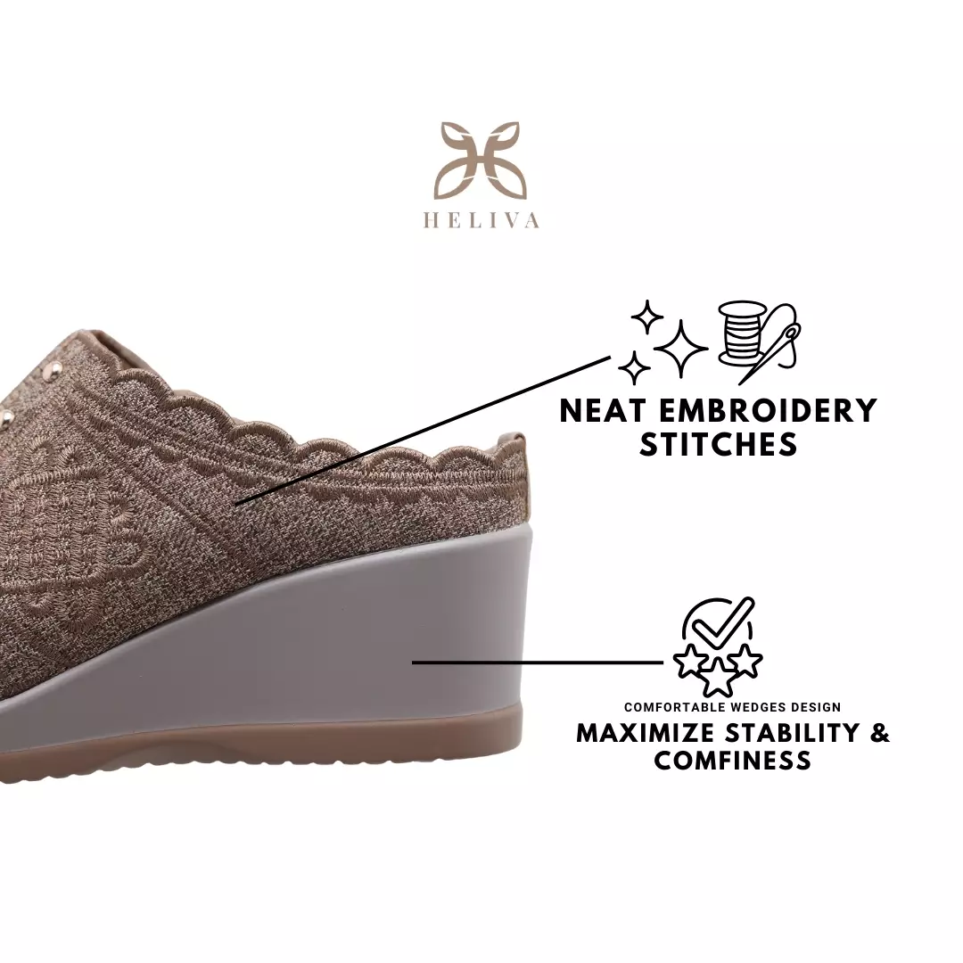 Heliva Jenaya Wedges Shoes Ladies Casual Knitted Flower Pattern