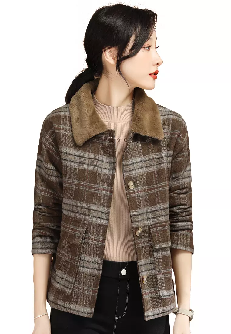 Buy A IN GIRLS Temperament Plaid Quilted Woolen Coat 2024 Online