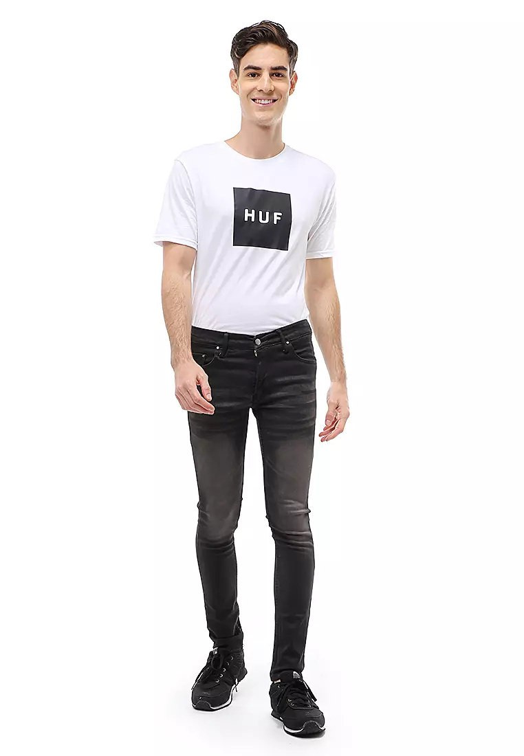Locko Celana Panjang Pria Skinny Jeans Polos Material Denim ORIGINAL - Black Washed
