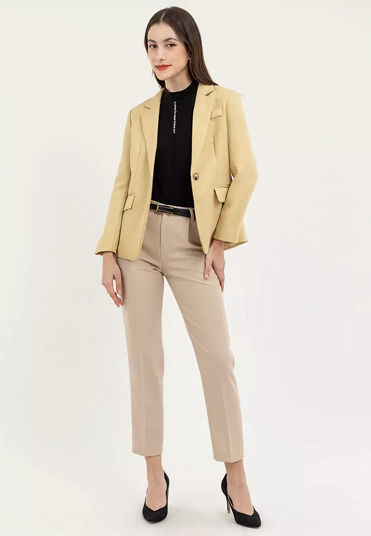 Single Button Textured Blazer