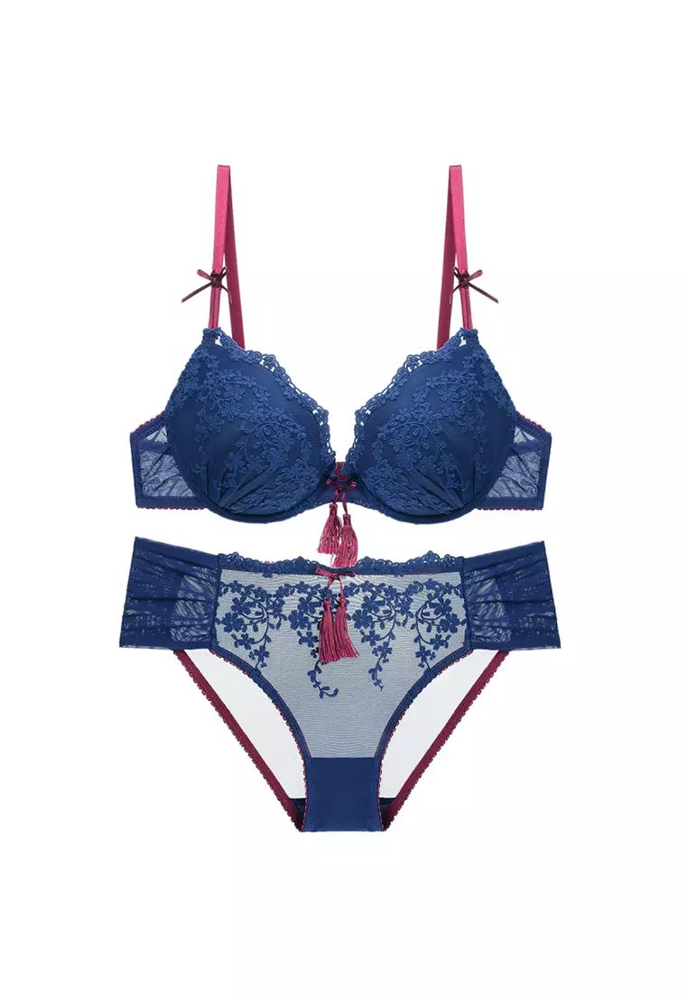 Buy ZITIQUE Fashionable Lace Lingerie Set (Bra And Panty) - Blue