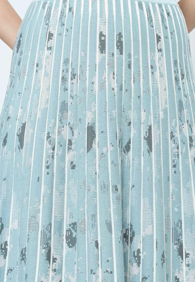 Veda Pleated Knit A-Line Skirt with Elastic Waistband