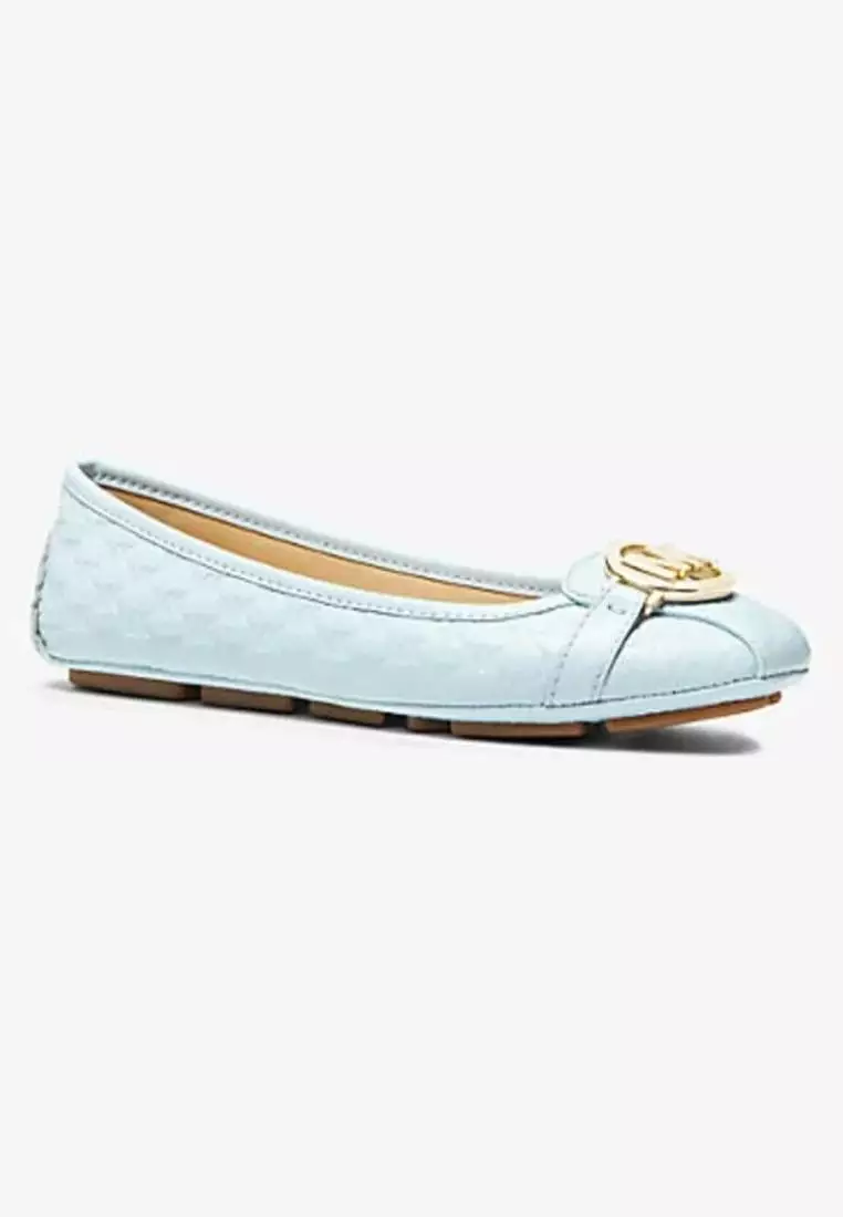 Jual MICHAEL KORS Michael Kors Fulton Logo Embossed Faux Leather Moccasin Vista Blue Original