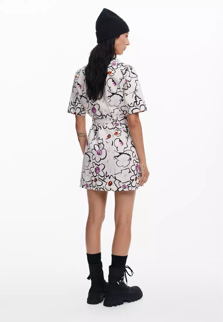 Desigual Woman Dress with drawn flowers.