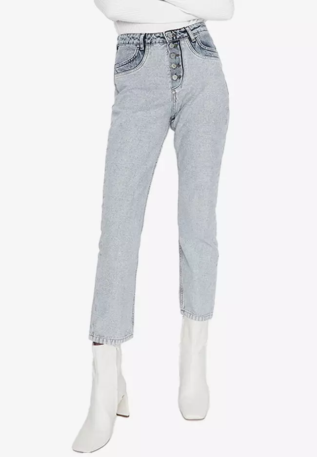 High Waisted Gray Wash Two-tone Skinny Jeans