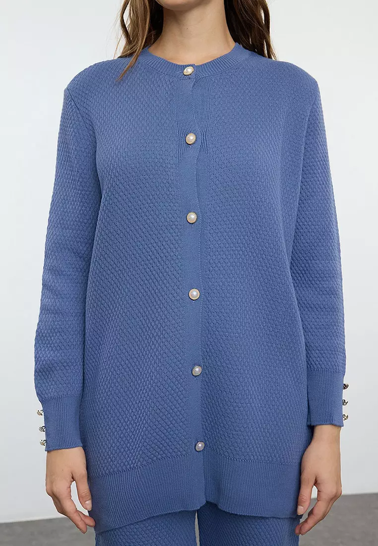Indigo Pearl Buttoned Knitwear Bottom-Top Set TCTAW25US00035