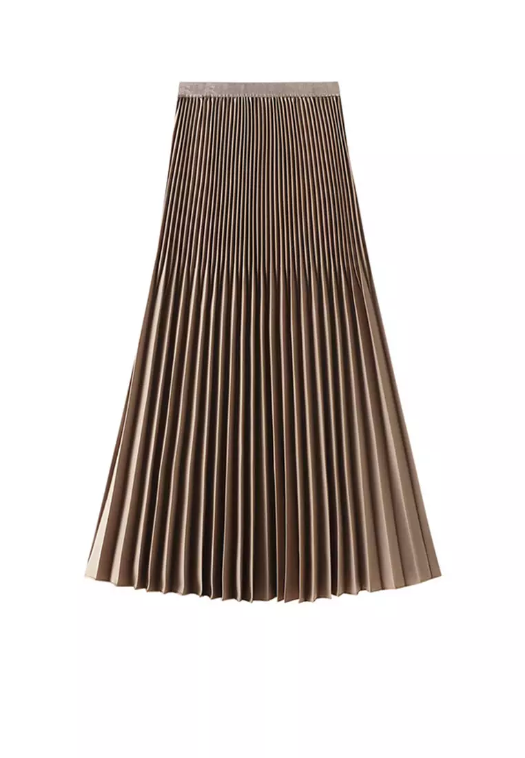 Elastic waist shop pleated maxi skirt