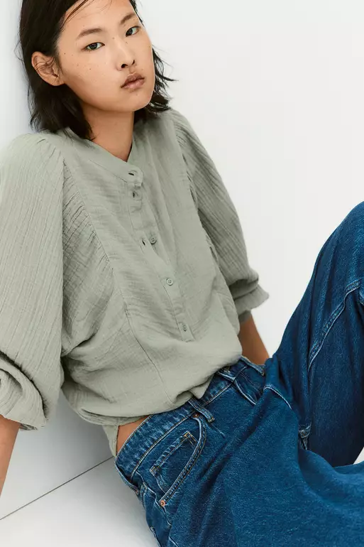 Batwing-sleeved muslin blouse