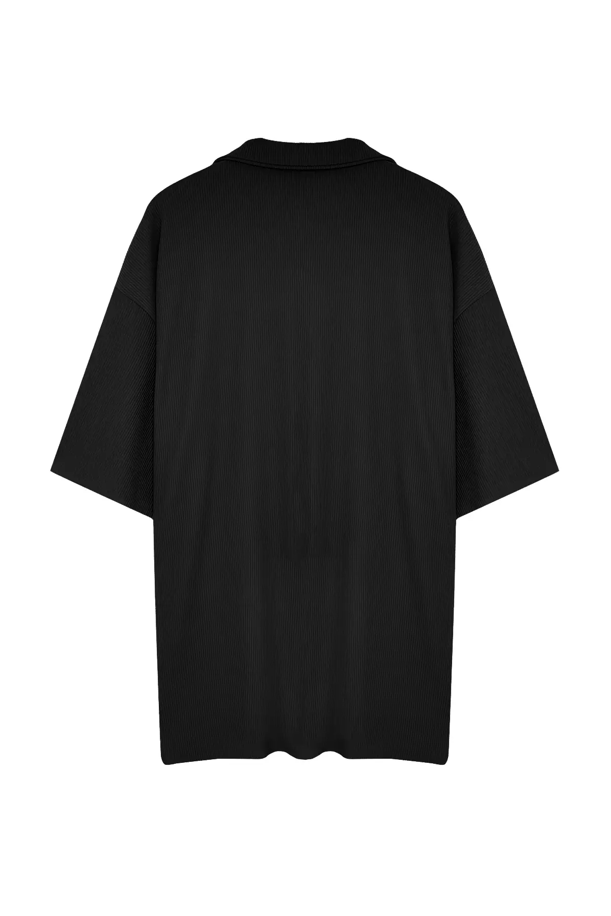 Big Size Black Oversized Textured Ottoman Polo Collar T-Shirt Tmnss24Bf00047