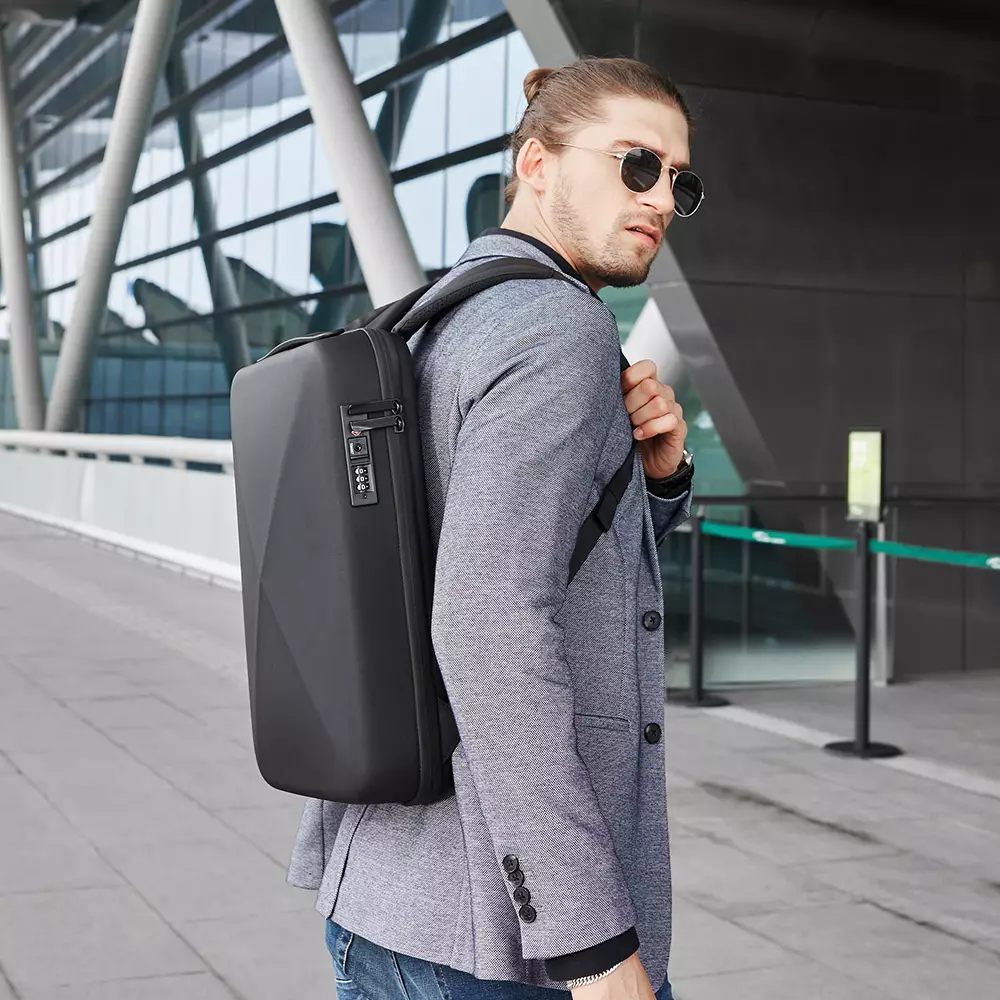 Bange BG22092 Tas Ransel Backpack Laptop Kerja pria Anti Theft TSA Lock USB 15.6 Inch - BLACK