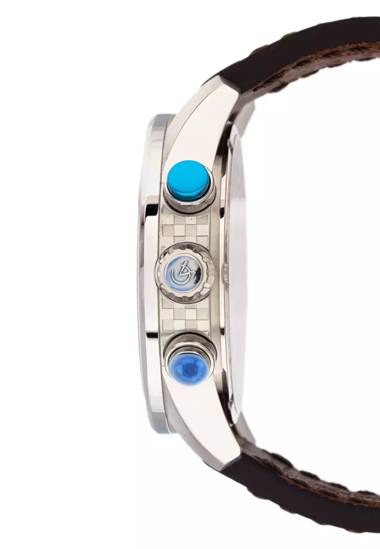 Alexandre Christie Jam Tangan Pria - Brown Silver Blue - Leather Strap - 6562 MCLSSBABU