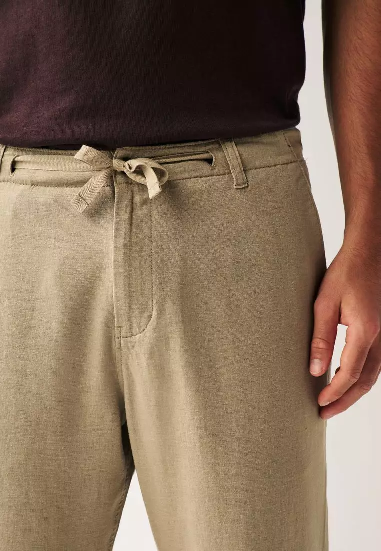 Linen Blend Drawstring Trousers