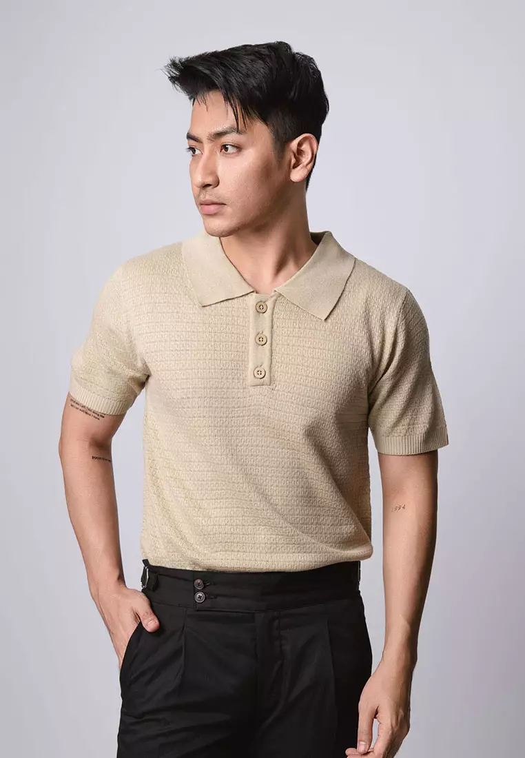 Polo Shirts Textured Knitted Khaki