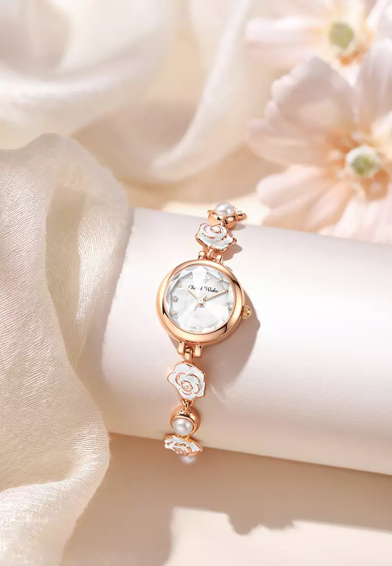 Jam Tangan Wanita Original Anti Air Tali Gelang Bunga-Bunga Korea Fashionn Jam Tangan Cewek white