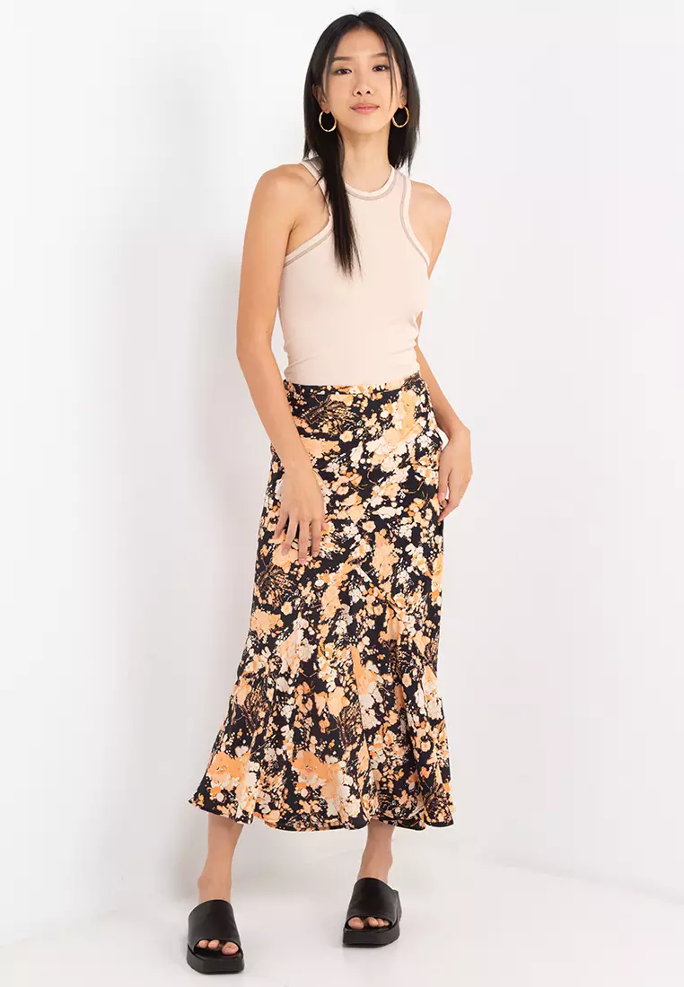 Buy TOPSHOP Bias Cowboy Floral Print Midi Skirt Online | ZALORA Malaysia
