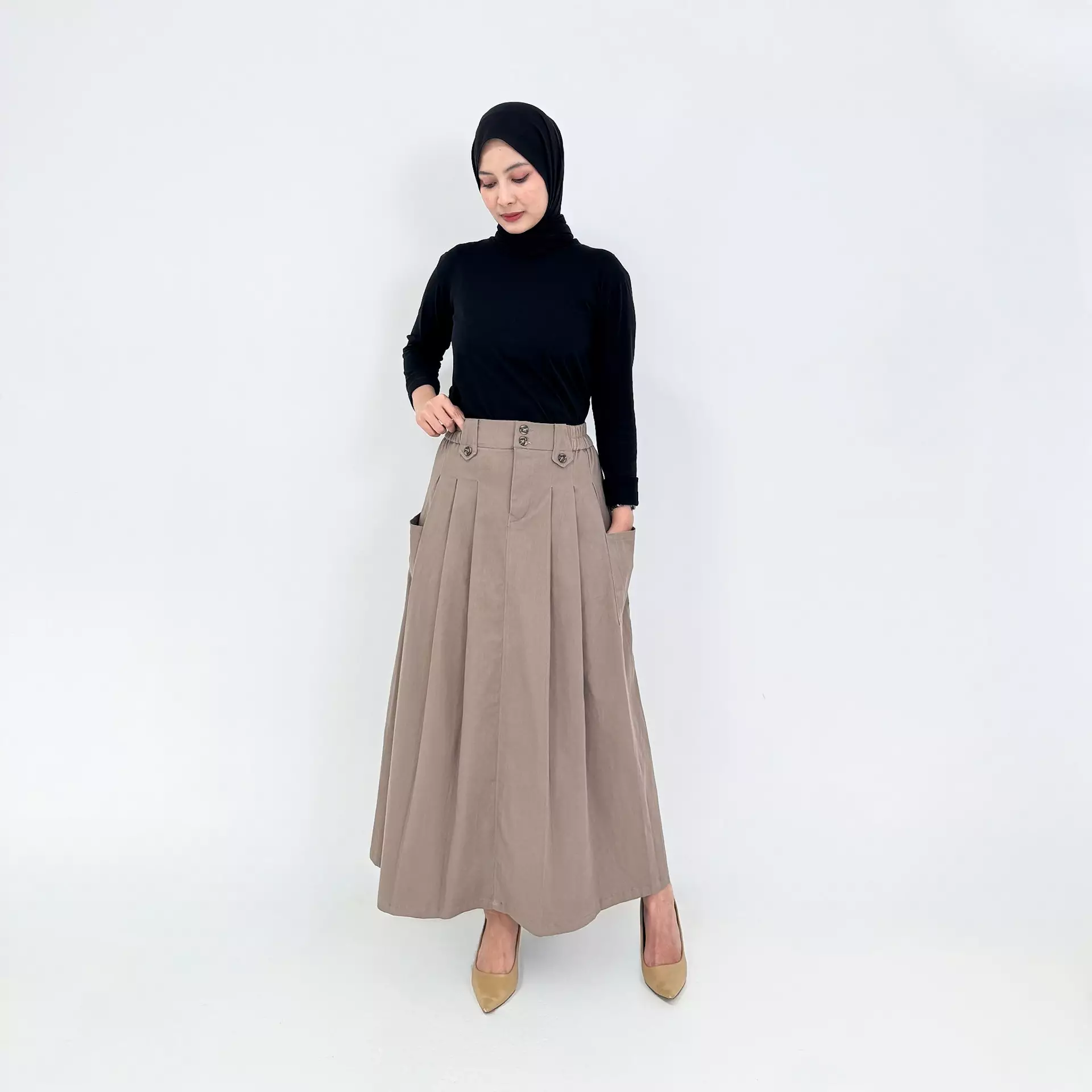 Rok Panjang Flare Basic Mika - COKLAT
