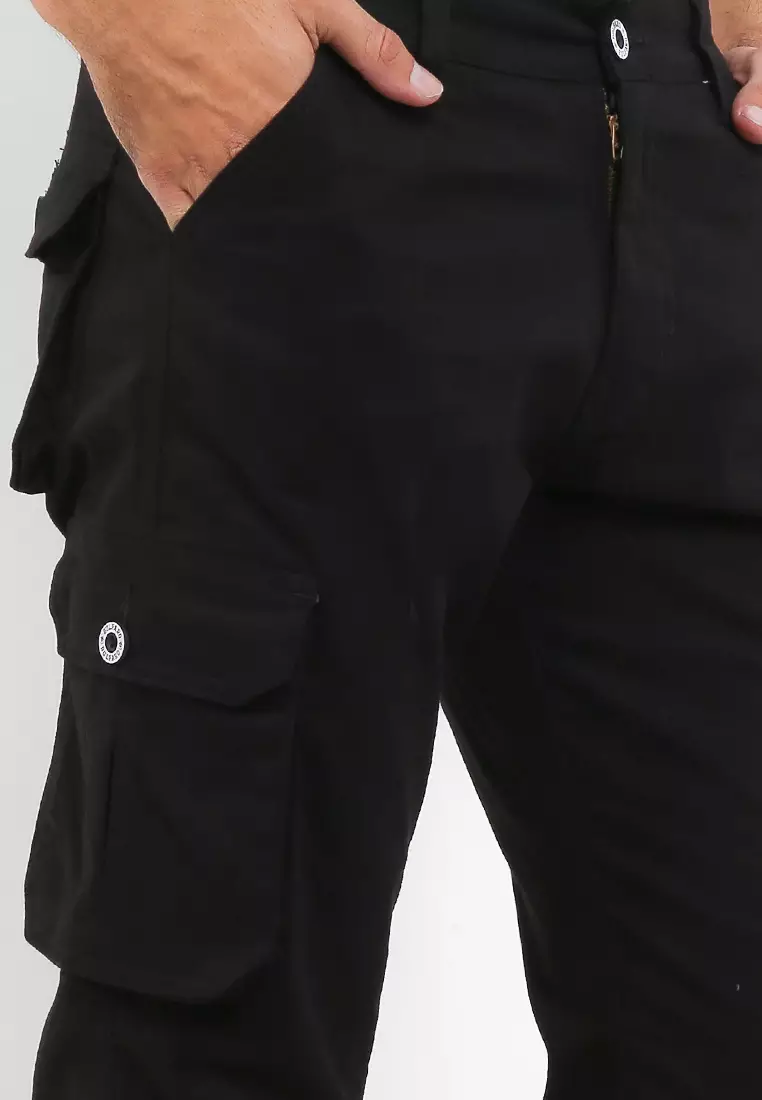 Celana Cargo Pants Cotton Twill Stretch - Black
