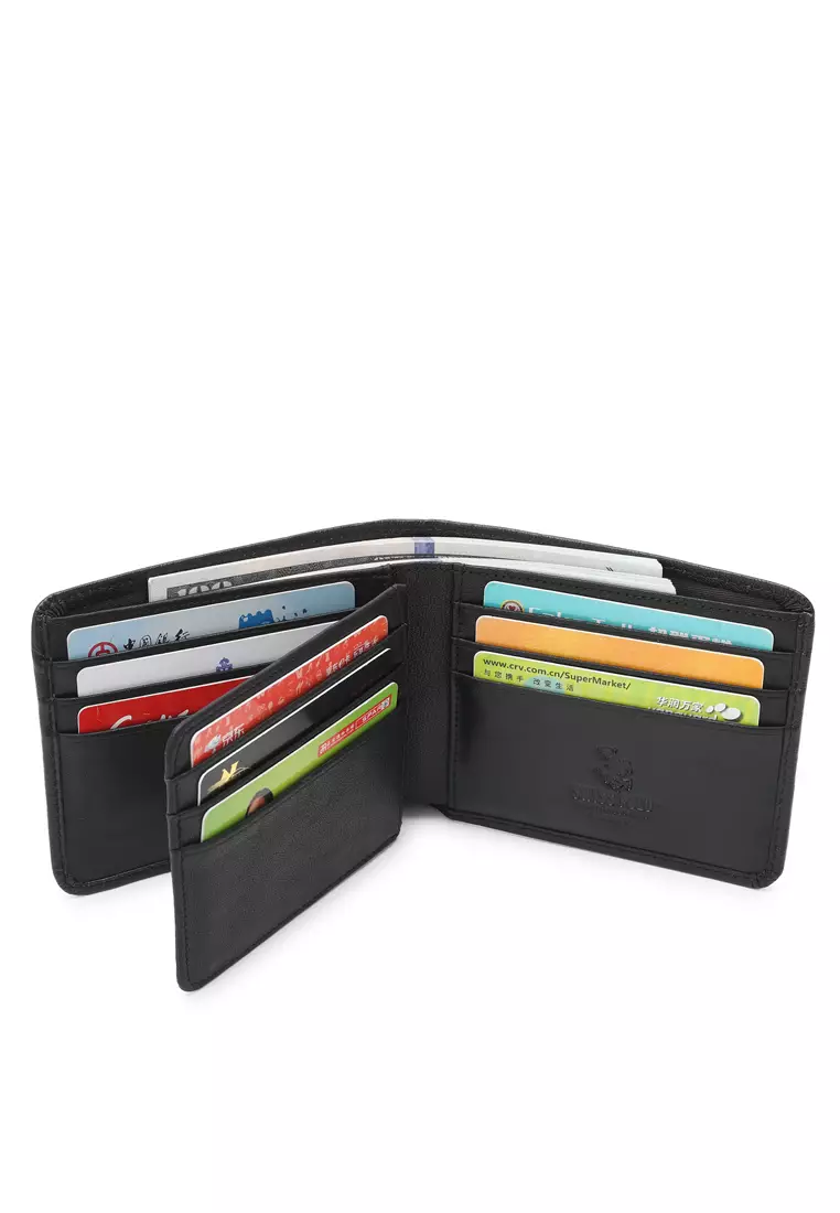 Genuine Leather RFID Short Wallet - Black