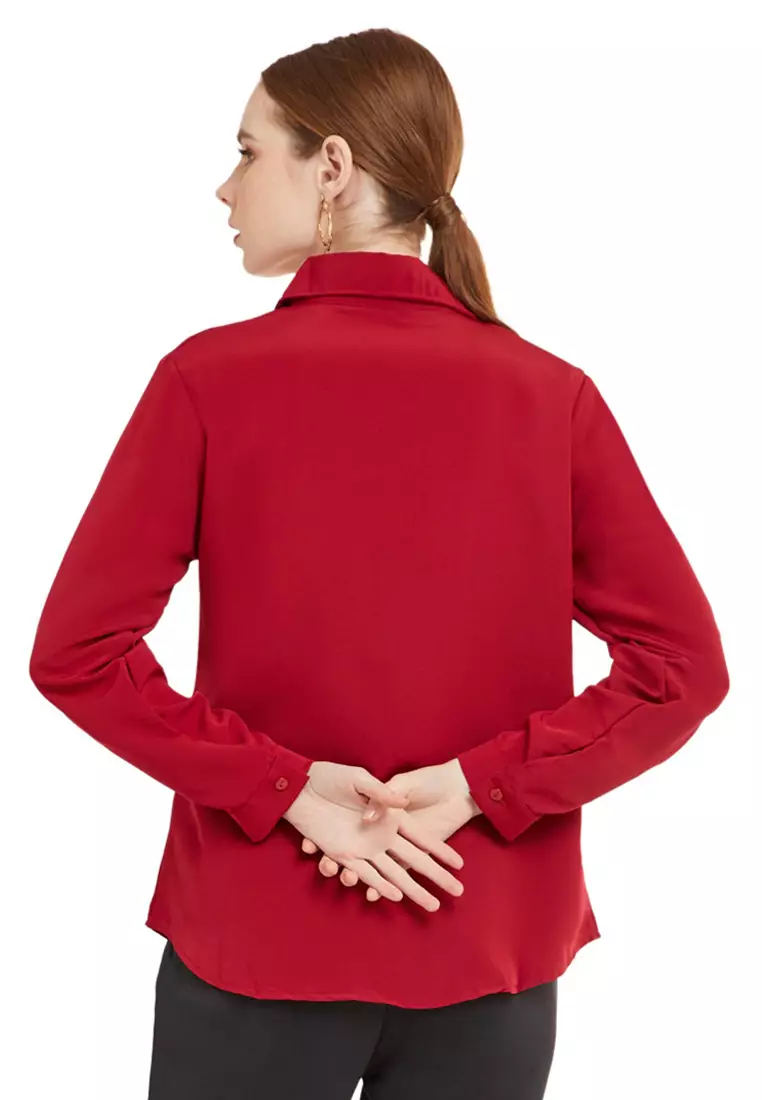 Kemeja Kerja Polos Plain Wanita Lengan Panjang Reguler Fit Premium Quality - Maroon
