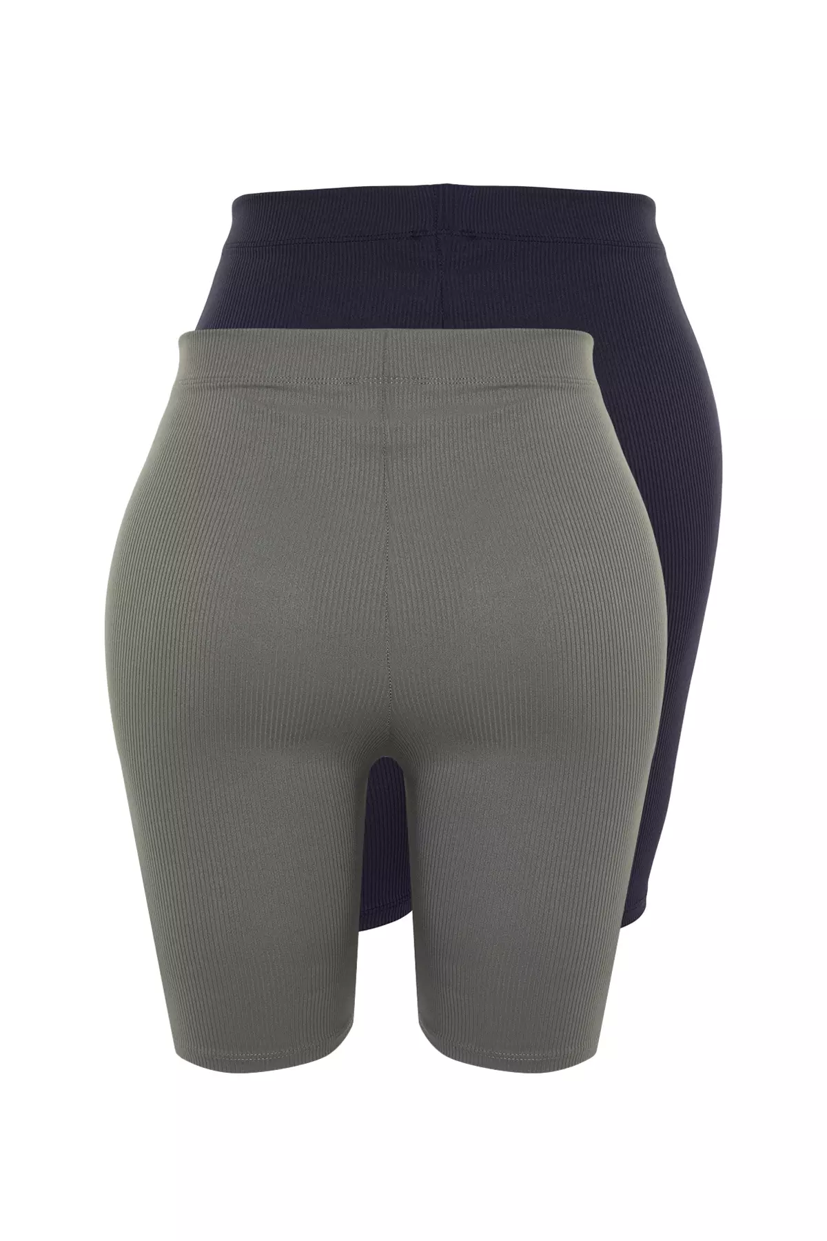 High Waist 2-Pack Biker Short Length Ribbed Knit Plus Size Biker Shorts