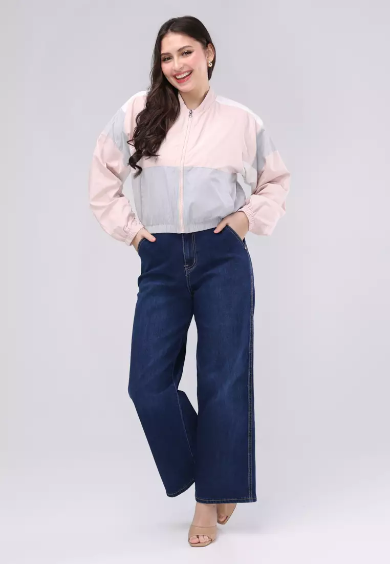 Long Sleeves Color Blocking Water Repellent Crop Jacket