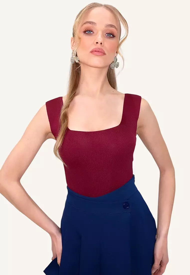 Square Neck Slim Mercerized Blouse