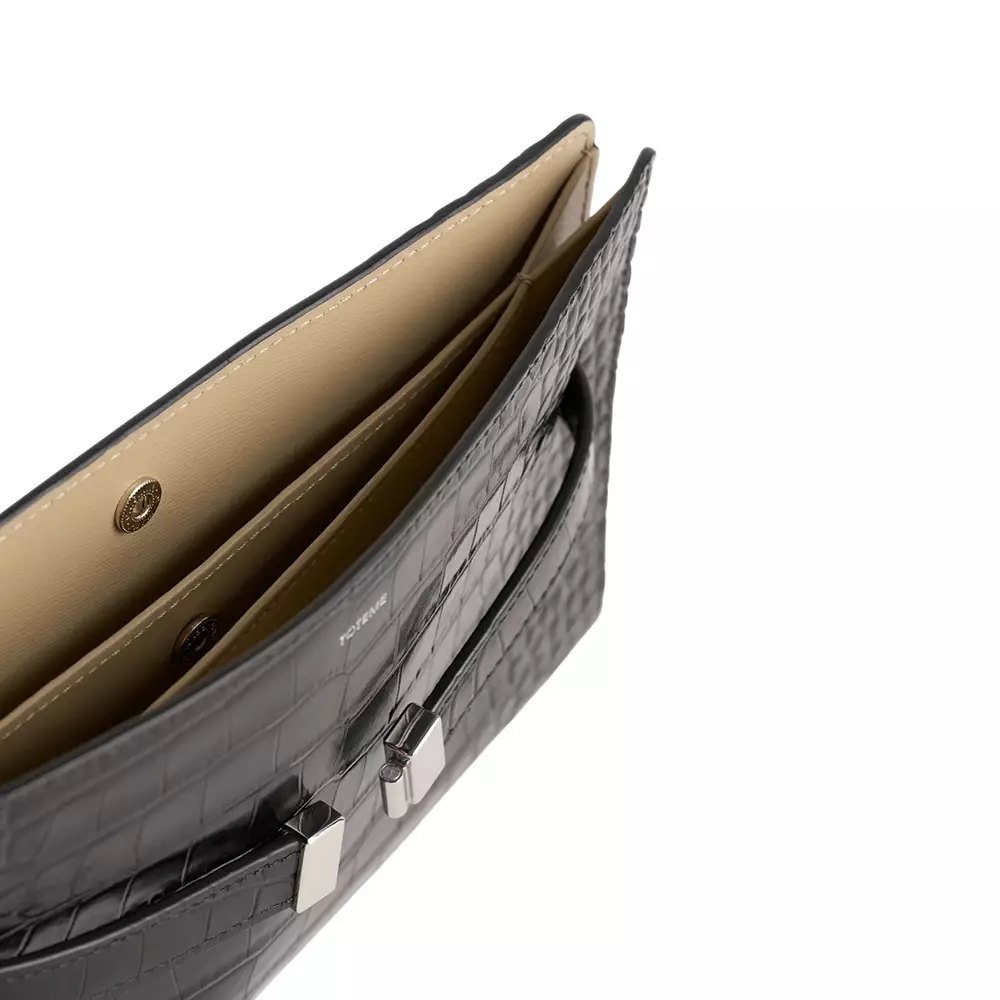 Belted Croco-Embossed Crossbody Black