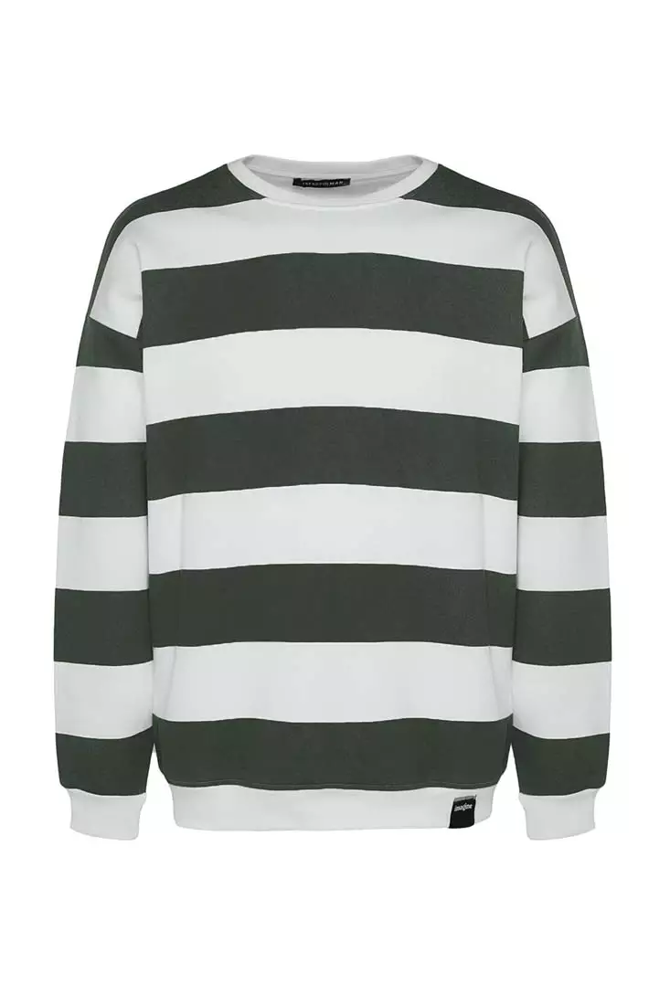 Green and sale white striped sweatshirt