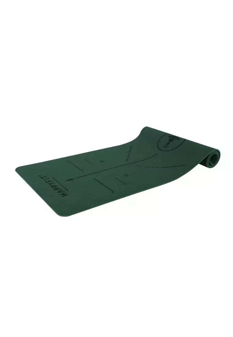 HAPPYFIT Yoga Mat Asana TPE 8mm Free Strap Green