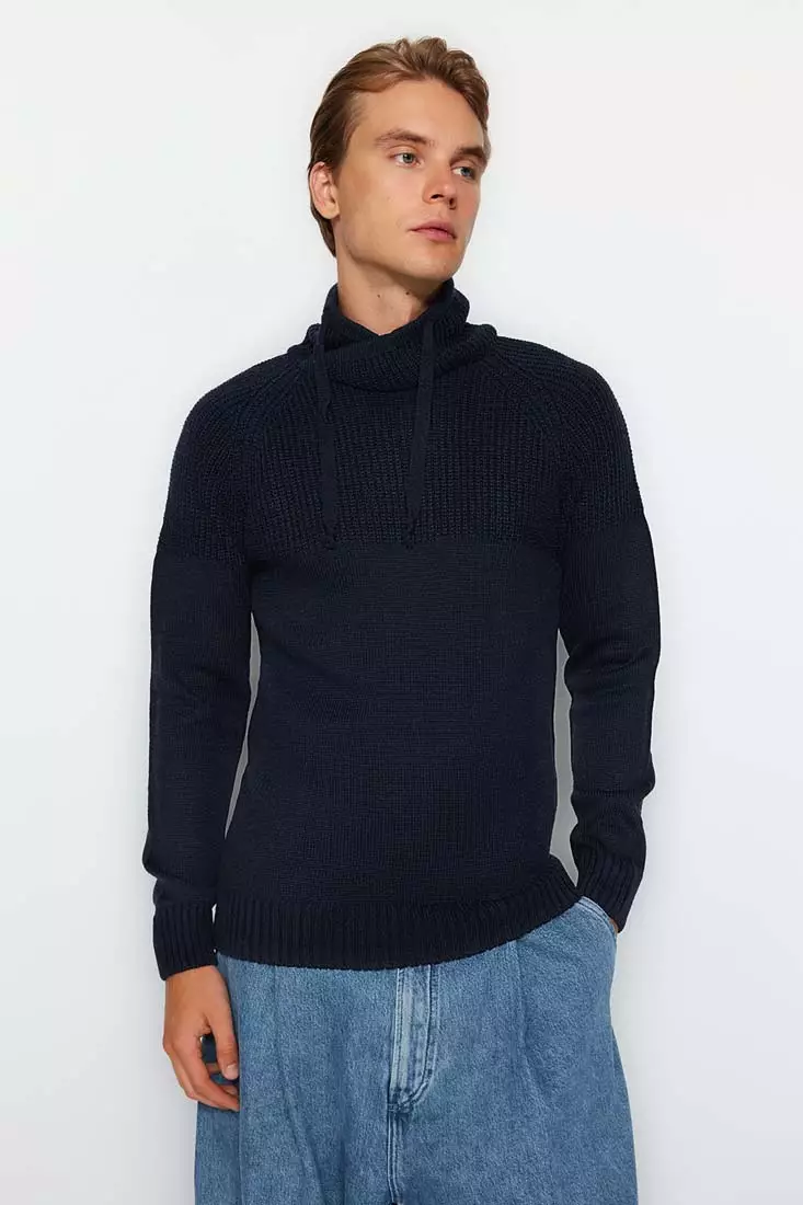 線上選購Trendyol Navy Blue Men's Slim Fit Pile Collar Knitwear