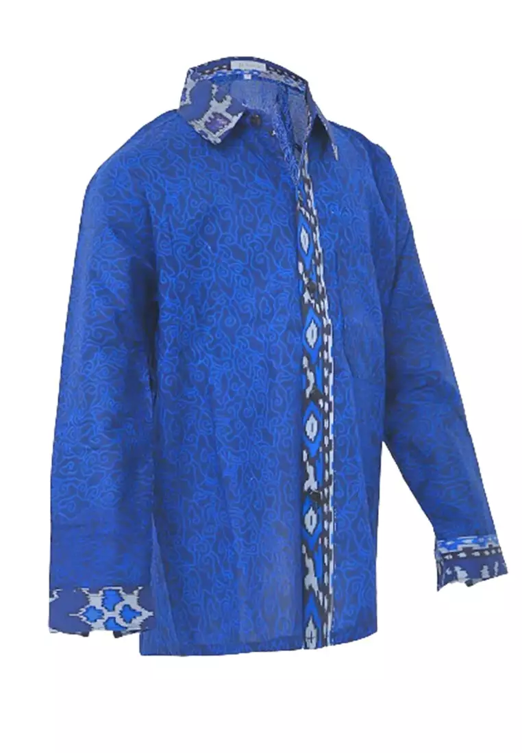 Lucas Kemeja Formal Batik Anak Laki-laki Lengan Panjang Motif Mega Mendung Kids Traditional Shirt Material Cotton ORIGINAL - Blue