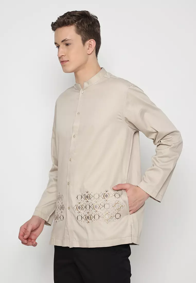 JOBB Hamza Baju Koko Pria Lengan Panjang Regular Fit Beige