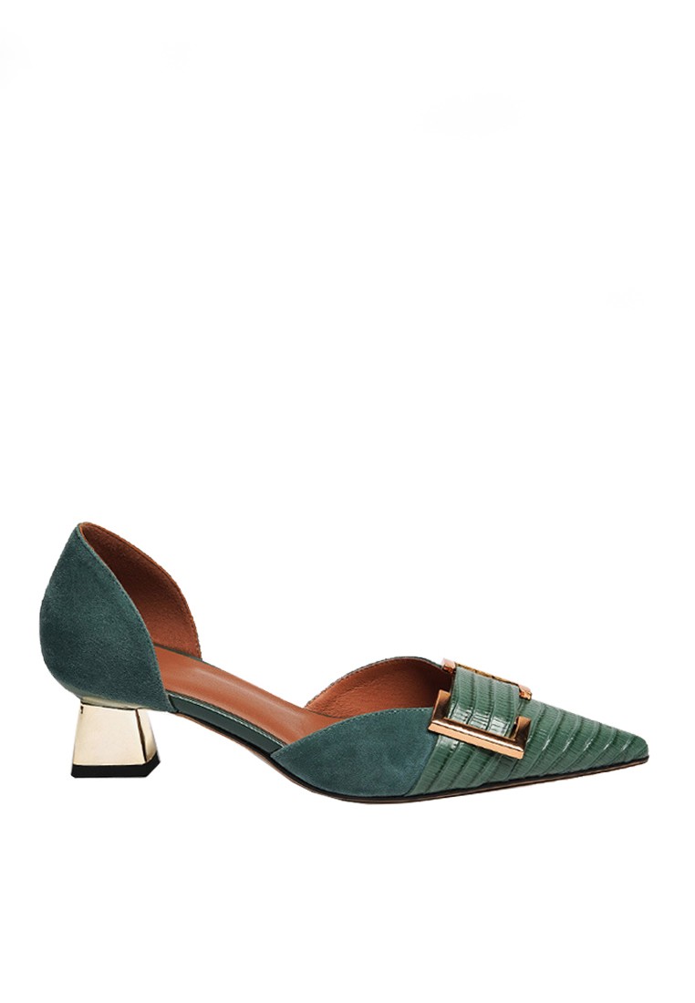 VANSA Leather Buckle D'orsay Mid Heel Shoes VSW-H285430