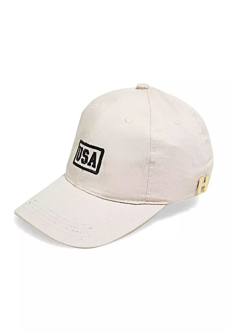 Maxton Topi Baseball Aksesoris Fashion Pria Flag Motive Resizable Strap Material Rafel ORIGINAL - Cream