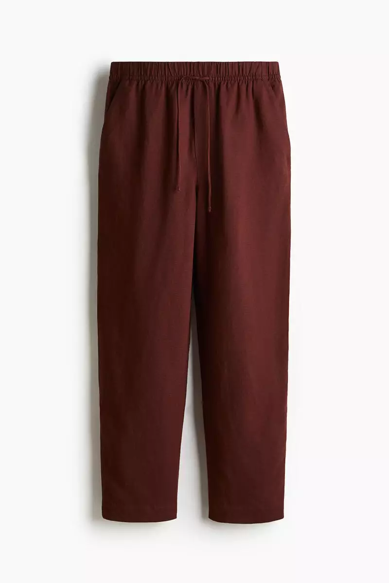 Linen-blend drawstring trousers