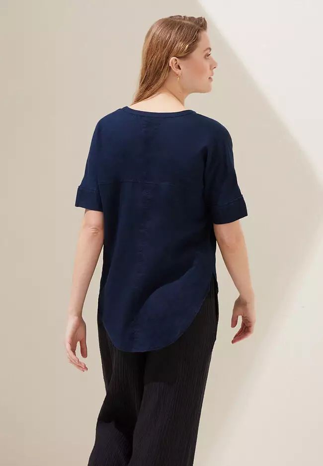 Pure Linen Short Sleeve Popover Blouse