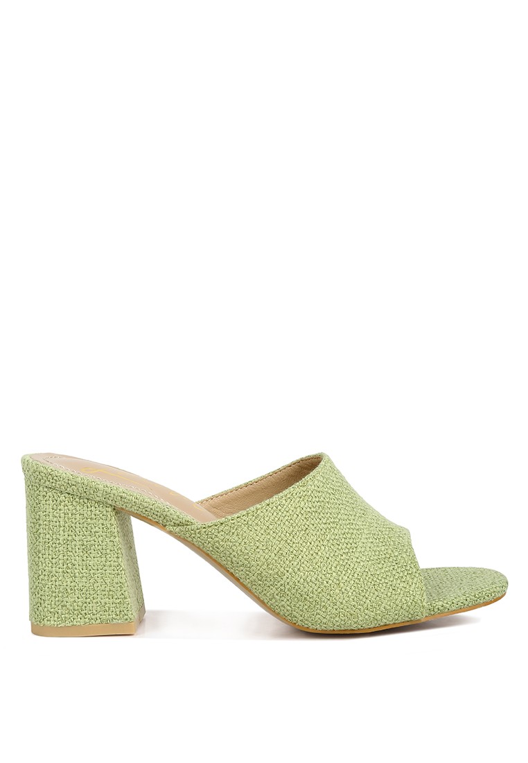 Green Block Heel Slip On Sandals