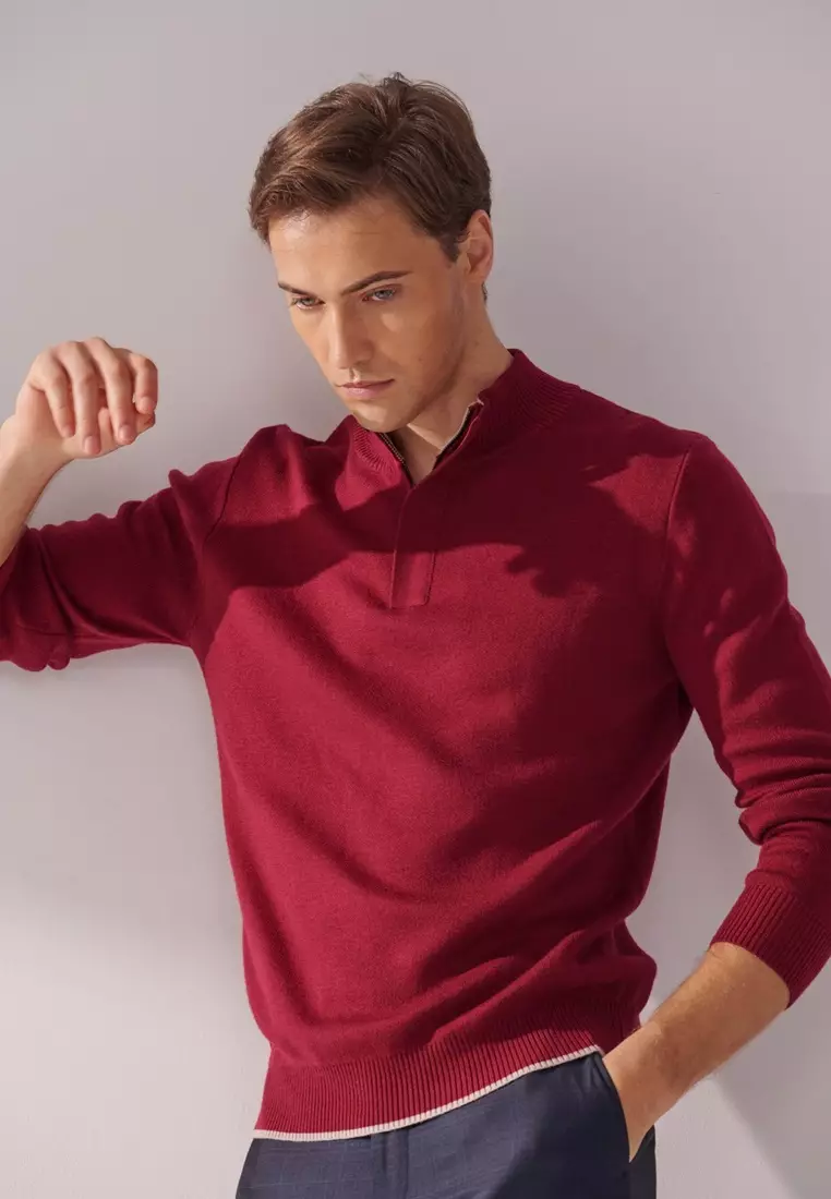 Burgundy Cashmere Quarter-Zip Sweater