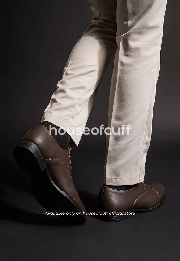 Sepatu kulit pria formal pantofel oxford quarter cap toe coklat tua