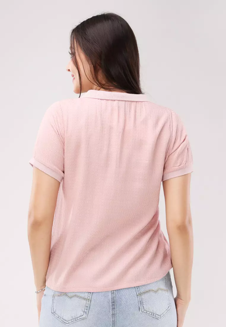 Textured Woven Short Sleeves Blouse