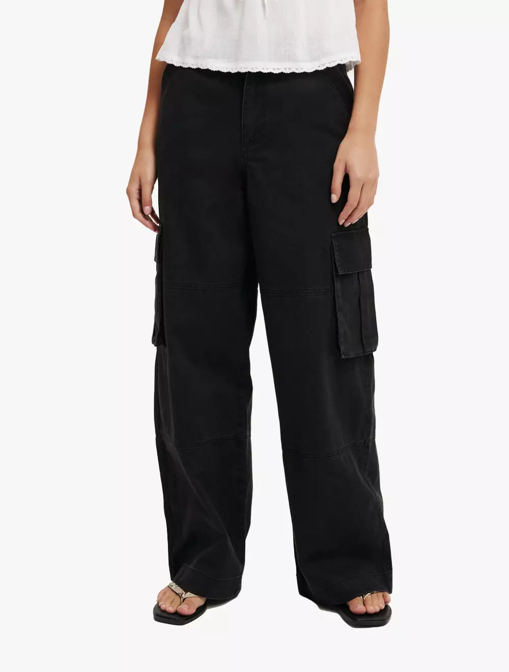 Cotton On - PANTS - Benny Cargo Pant - WASHED BLACK
