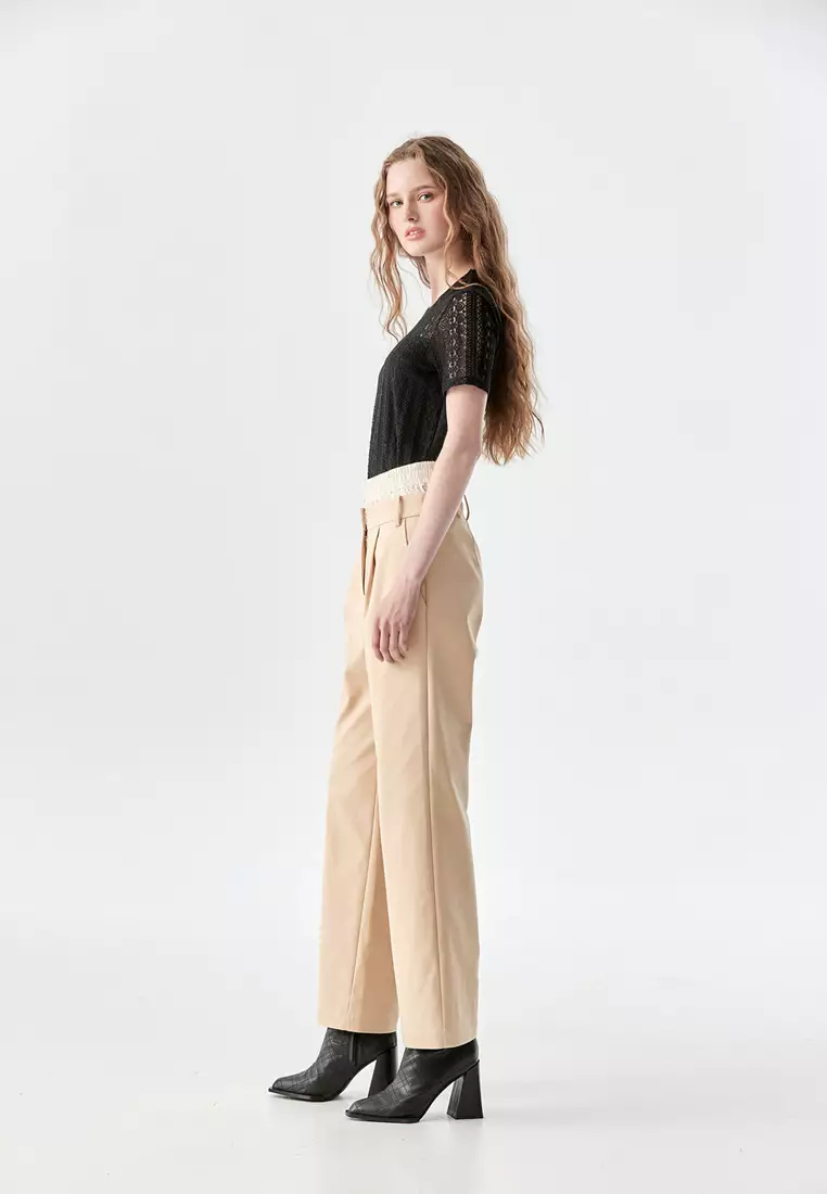 Double Layer Waistband Straight Cut Pants