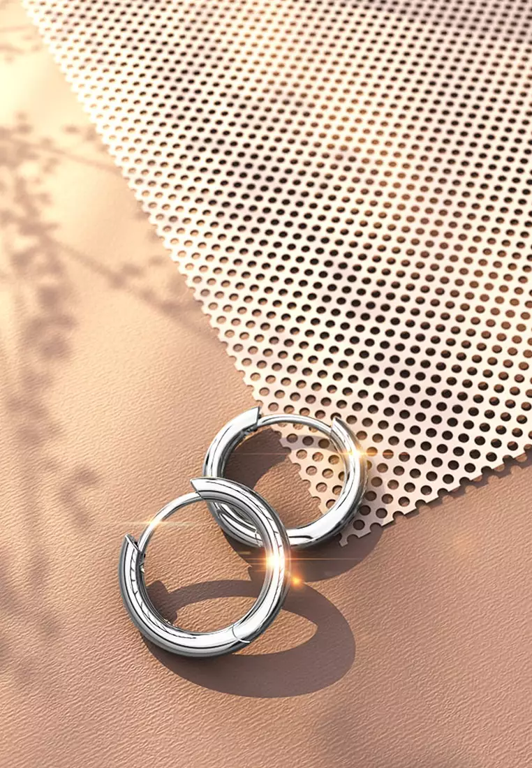 Solid 925 Sterling Silver Classic Huggie Earrings 9mm Silver