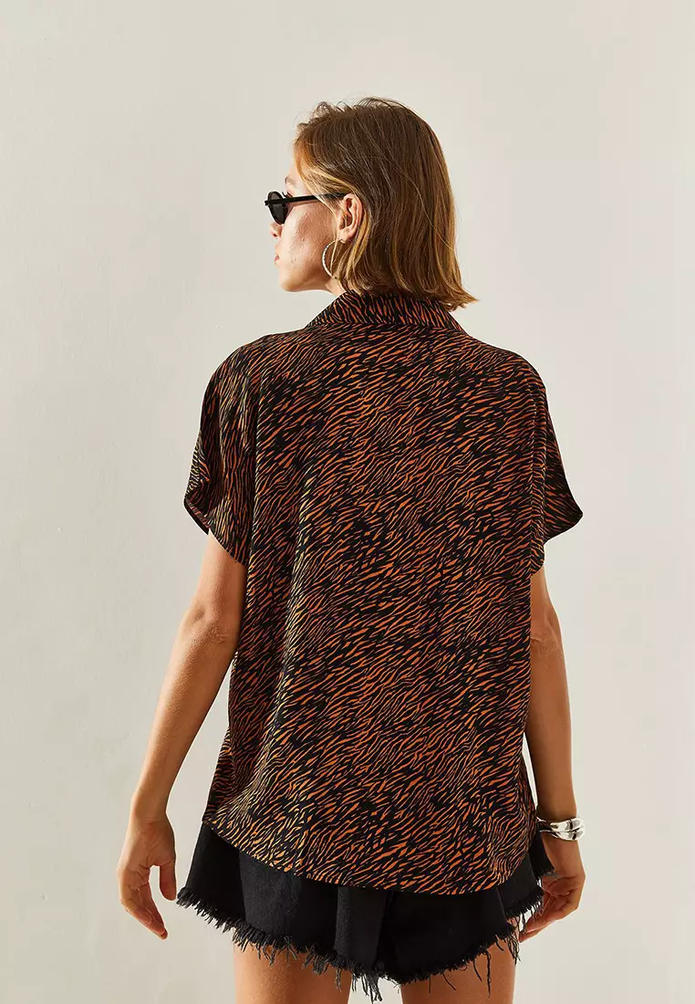 Women's Short Sleeve Patterned Viscose Shirt 40831005