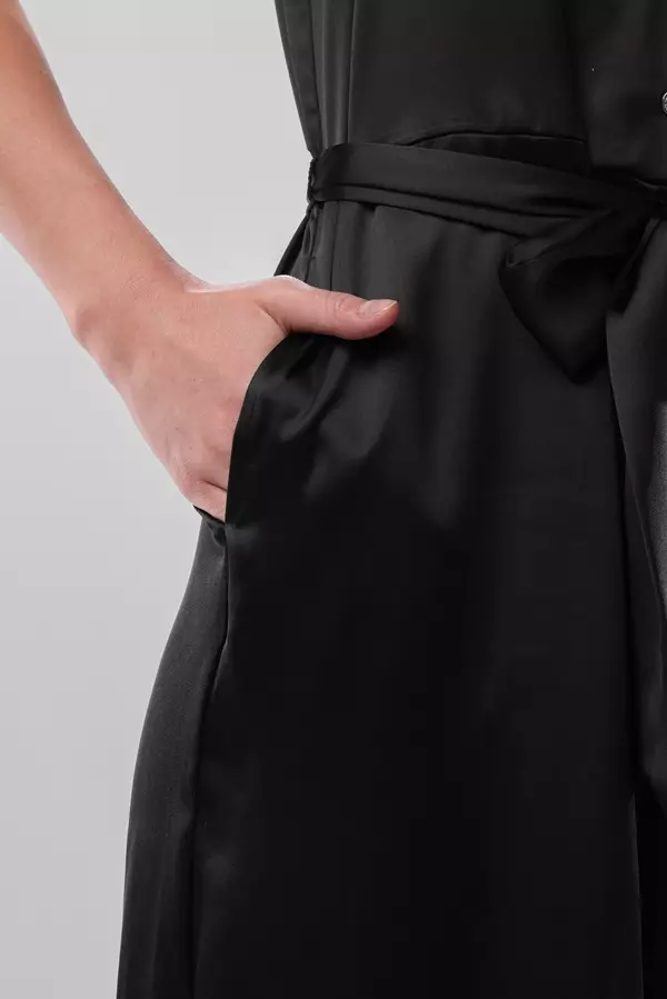 Minimal x Emily in Paris - Jewel Sleeveless Satin Jumpsuit - Black