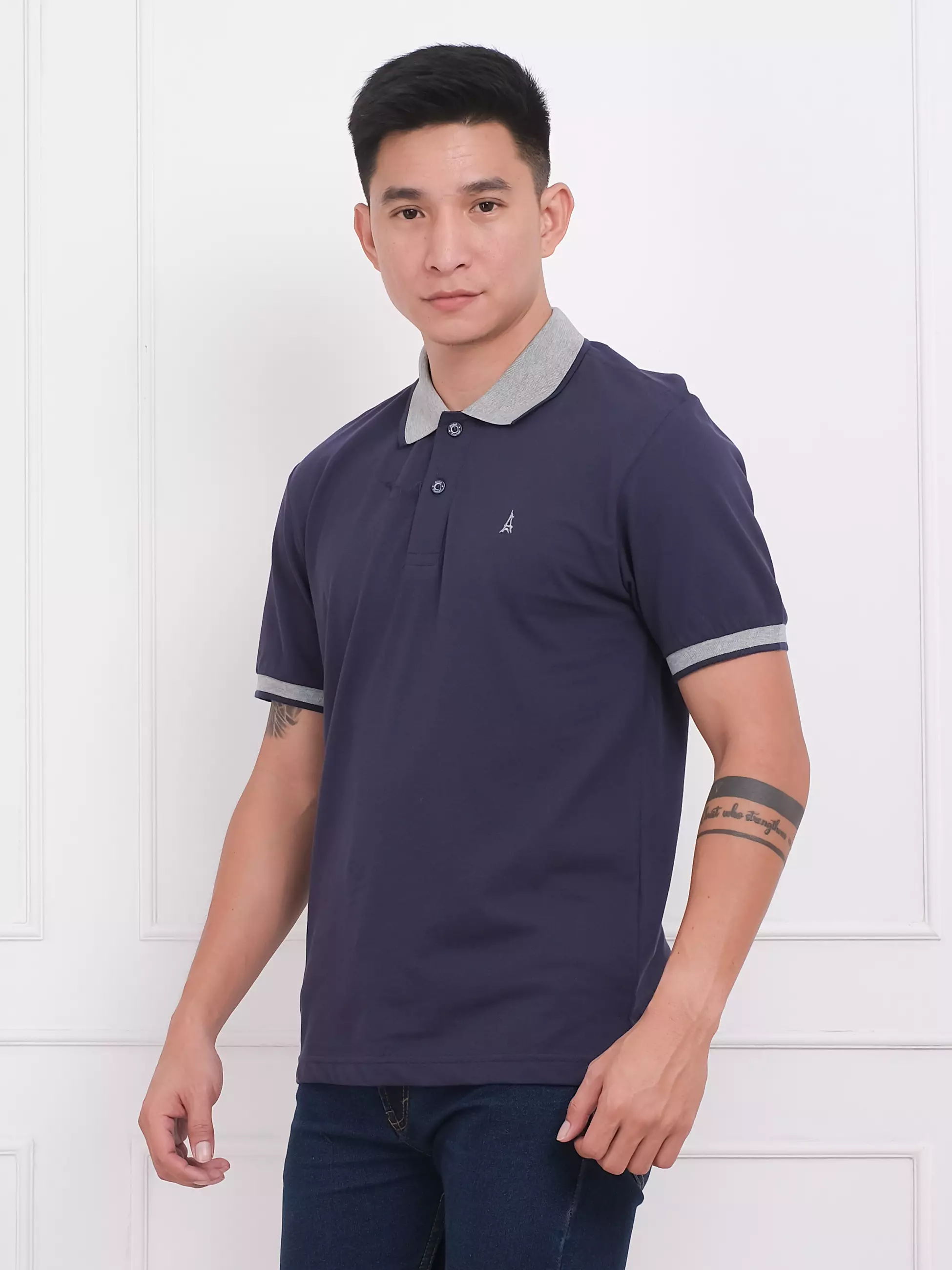 Andre Michel Polo Shirt Slim Fit Lengan Pendek Navy 3400